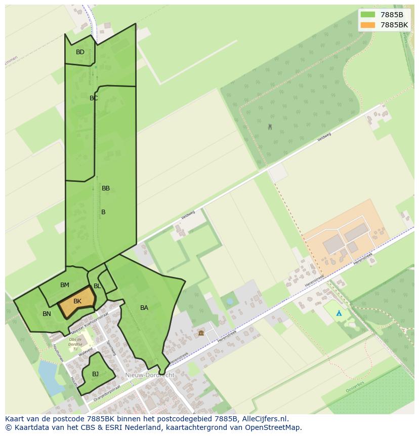 Afbeelding van het postcodegebied 7885 BK op de kaart.
