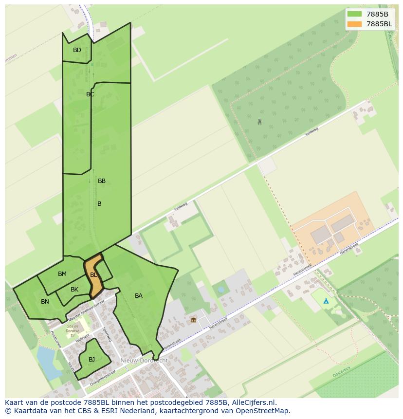 Afbeelding van het postcodegebied 7885 BL op de kaart.