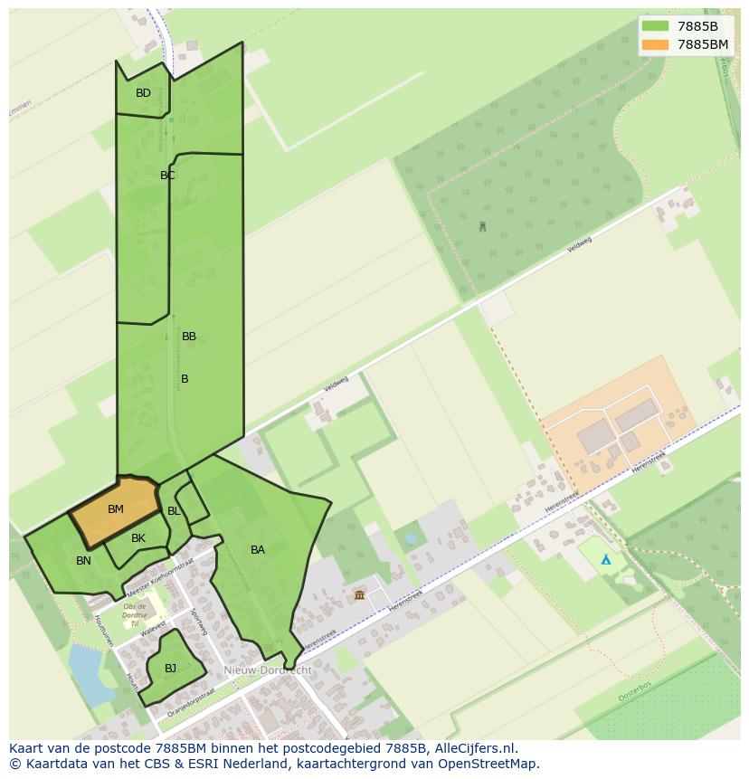 Afbeelding van het postcodegebied 7885 BM op de kaart.