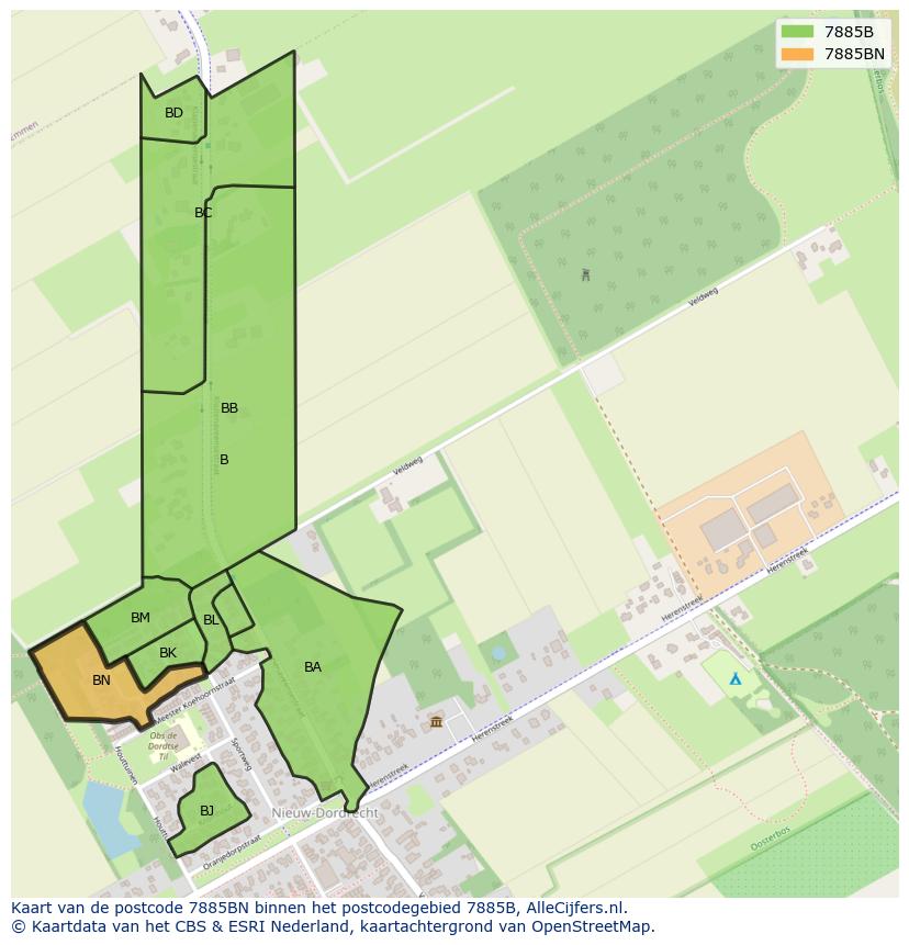 Afbeelding van het postcodegebied 7885 BN op de kaart.