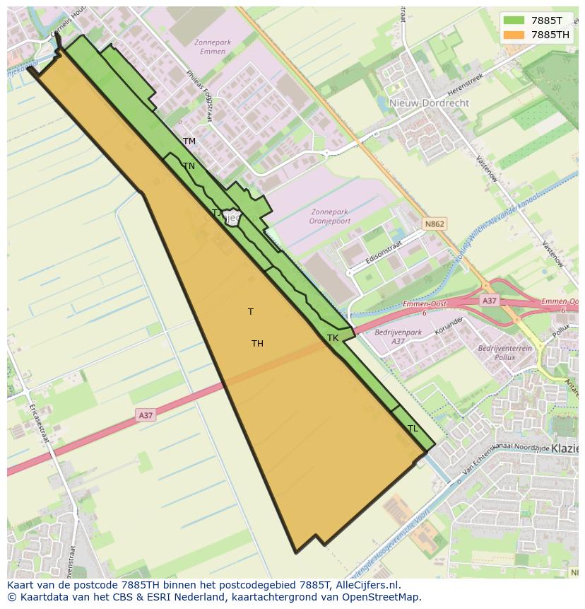 Afbeelding van het postcodegebied 7885 TH op de kaart.
