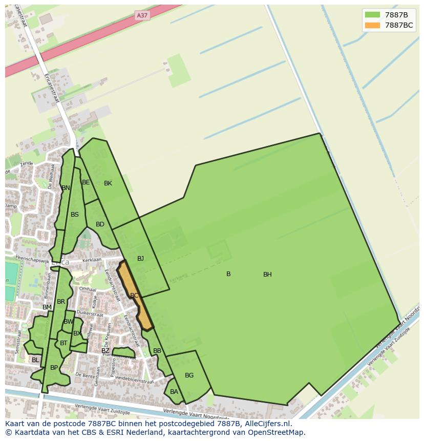 Afbeelding van het postcodegebied 7887 BC op de kaart.