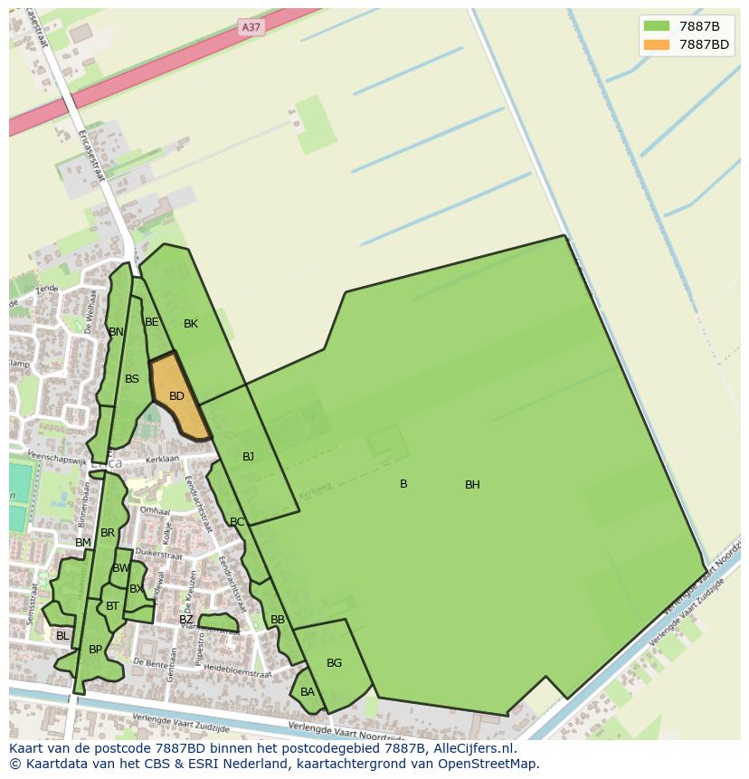 Afbeelding van het postcodegebied 7887 BD op de kaart.