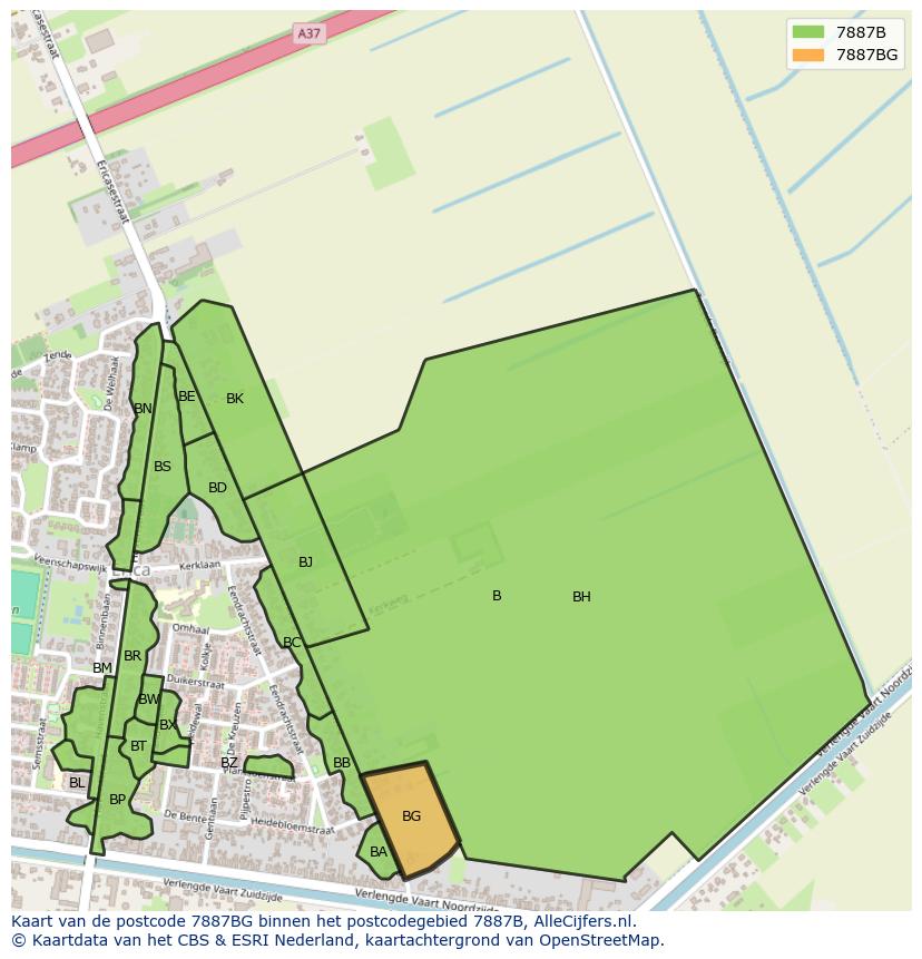 Afbeelding van het postcodegebied 7887 BG op de kaart.