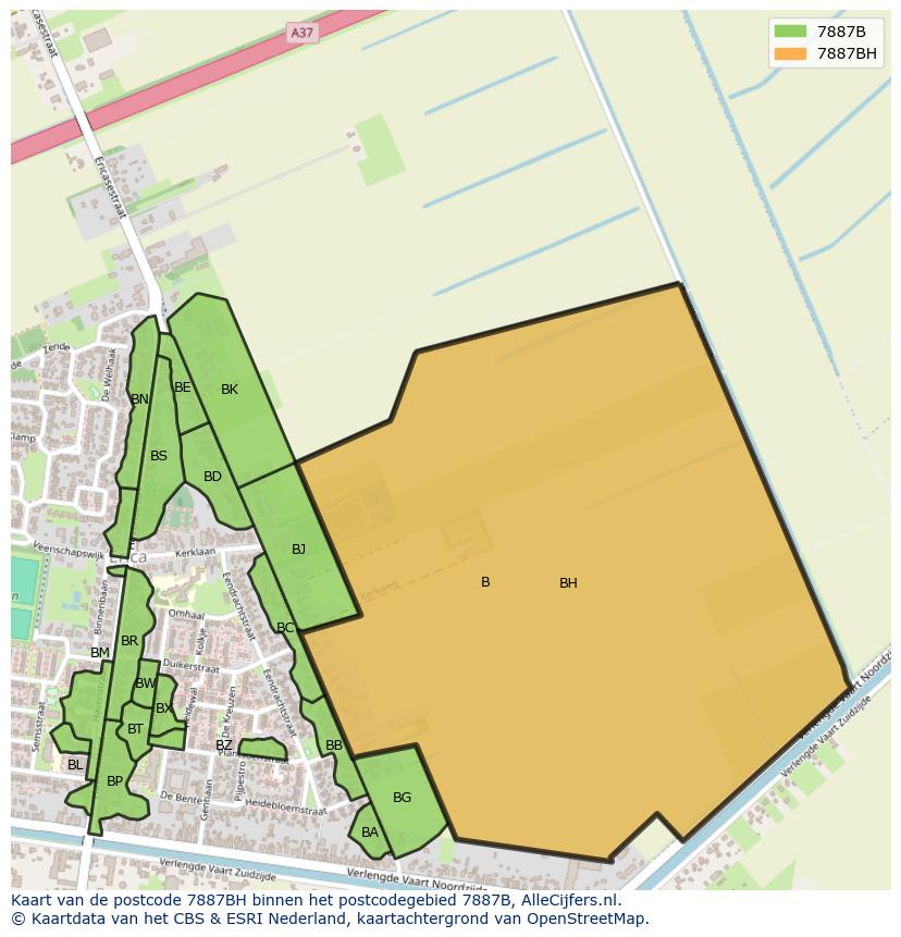 Afbeelding van het postcodegebied 7887 BH op de kaart.