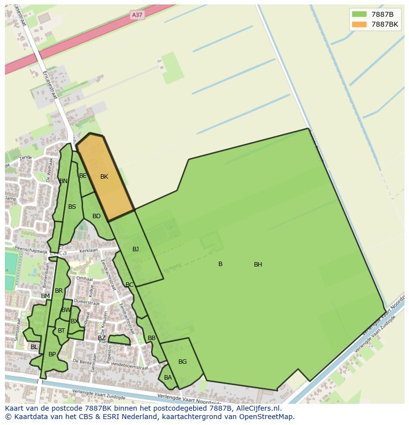 Afbeelding van het postcodegebied 7887 BK op de kaart.