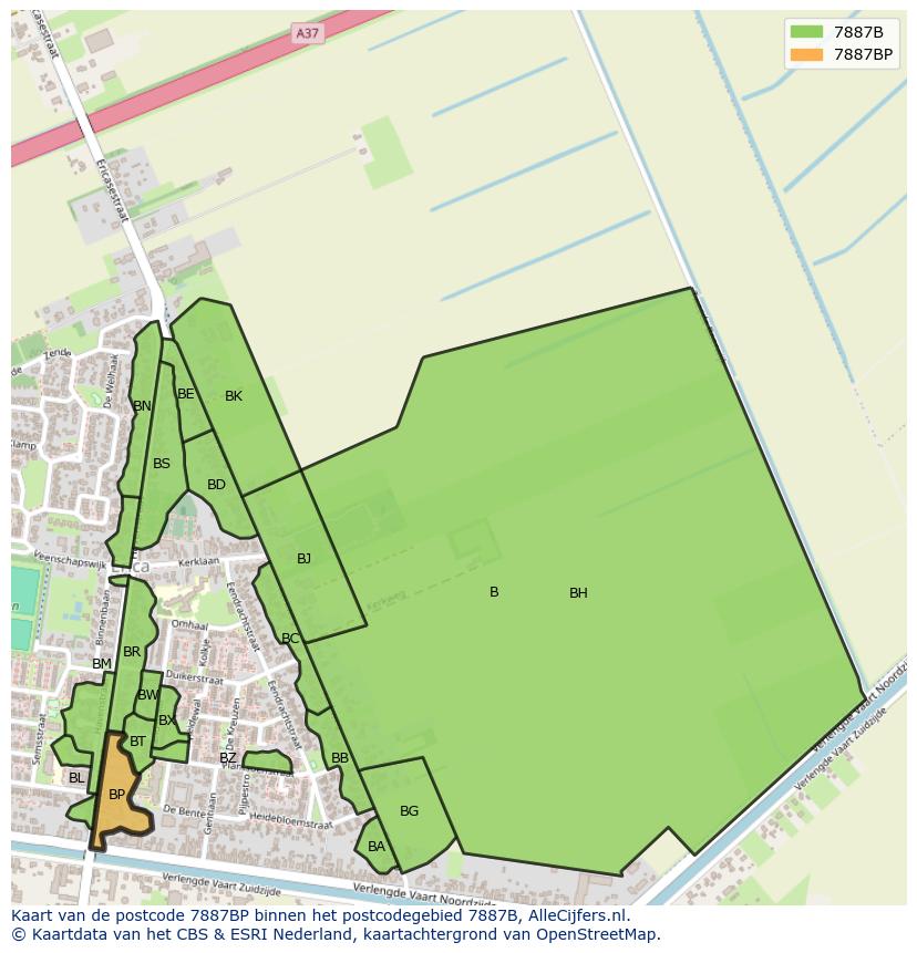 Afbeelding van het postcodegebied 7887 BP op de kaart.