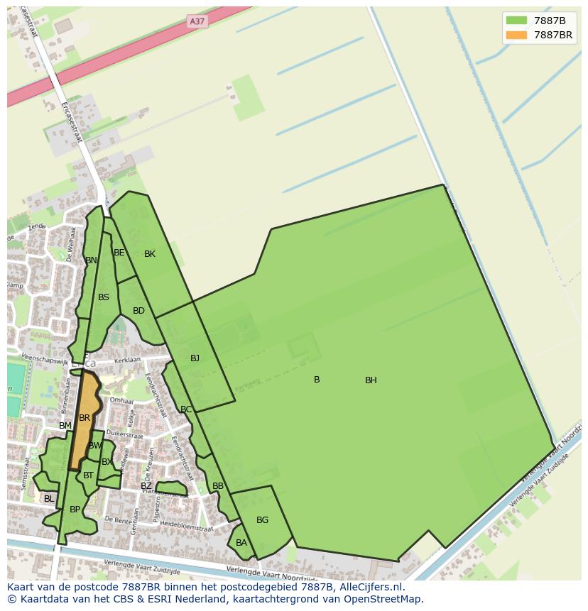 Afbeelding van het postcodegebied 7887 BR op de kaart.