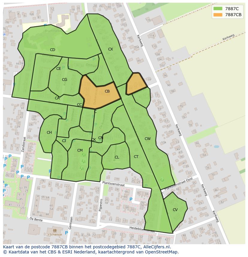 Afbeelding van het postcodegebied 7887 CB op de kaart.