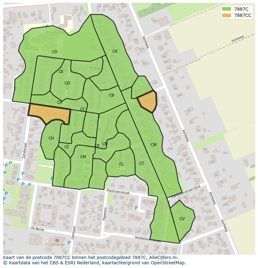 Afbeelding van het postcodegebied 7887 CC op de kaart.