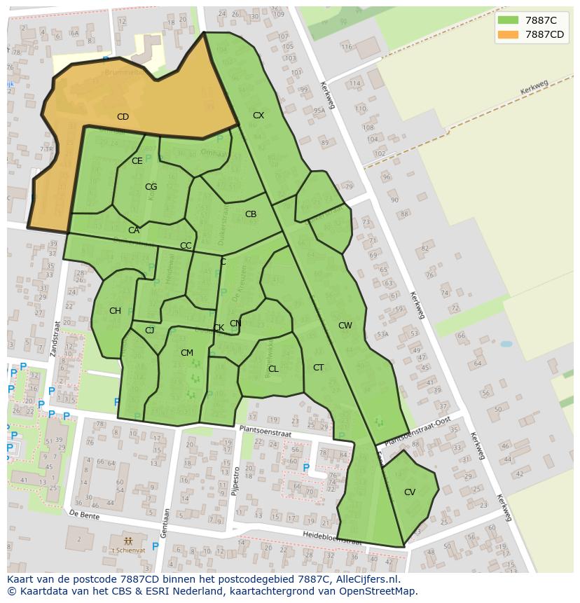 Afbeelding van het postcodegebied 7887 CD op de kaart.