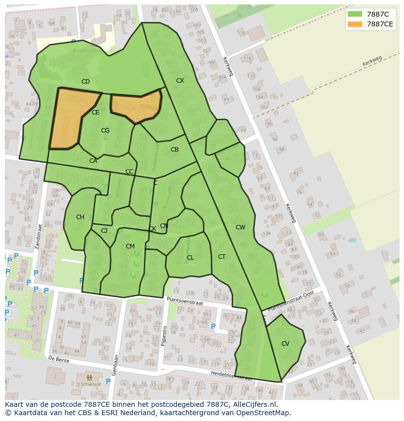 Afbeelding van het postcodegebied 7887 CE op de kaart.