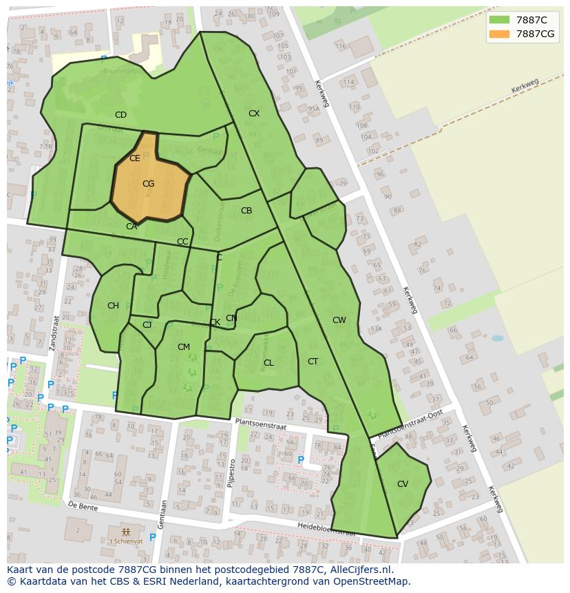 Afbeelding van het postcodegebied 7887 CG op de kaart.
