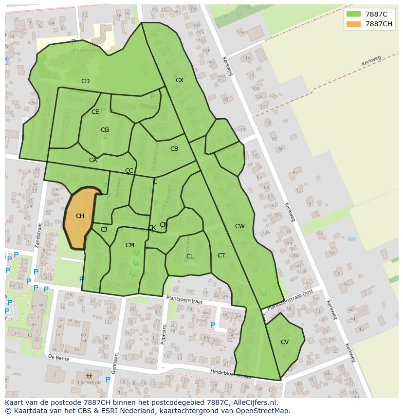 Afbeelding van het postcodegebied 7887 CH op de kaart.