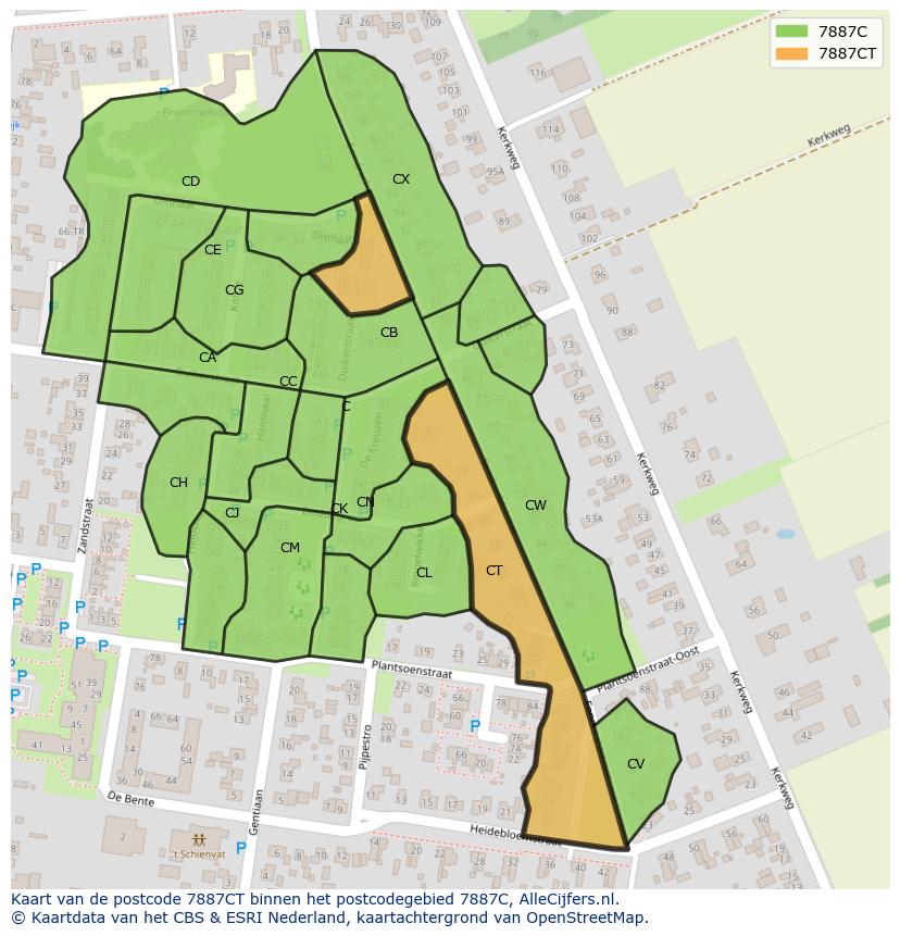 Afbeelding van het postcodegebied 7887 CT op de kaart.