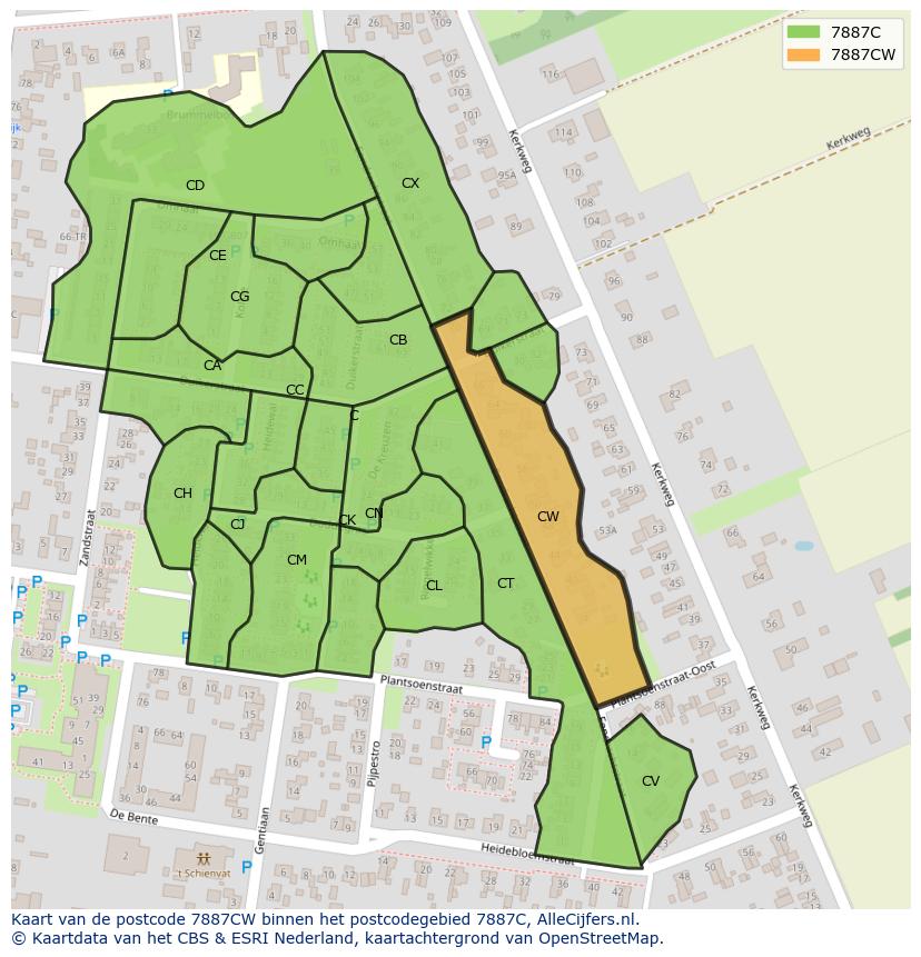 Afbeelding van het postcodegebied 7887 CW op de kaart.