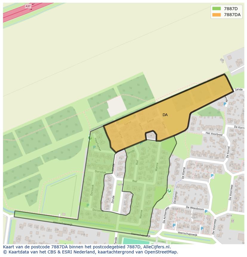 Afbeelding van het postcodegebied 7887 DA op de kaart.
