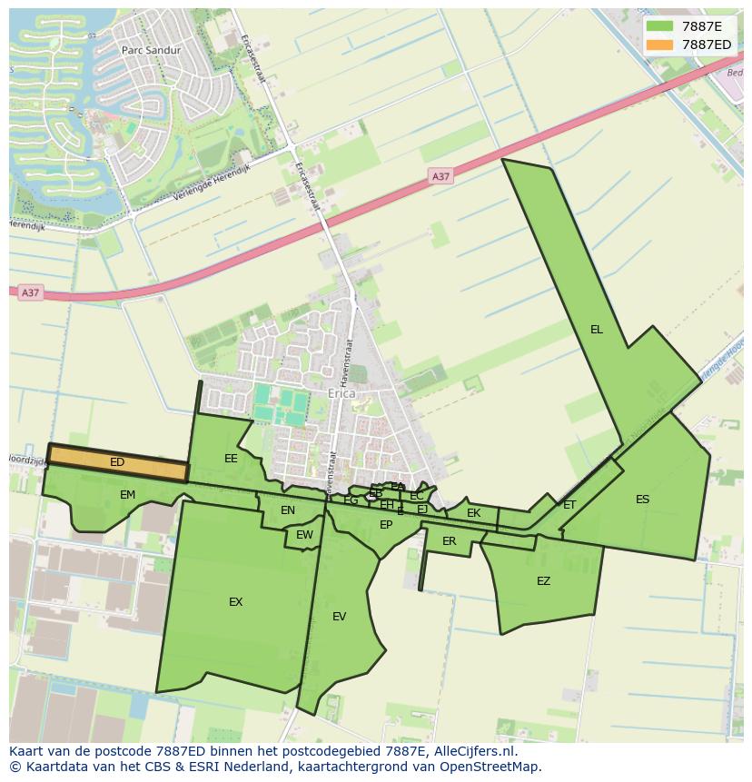 Afbeelding van het postcodegebied 7887 ED op de kaart.