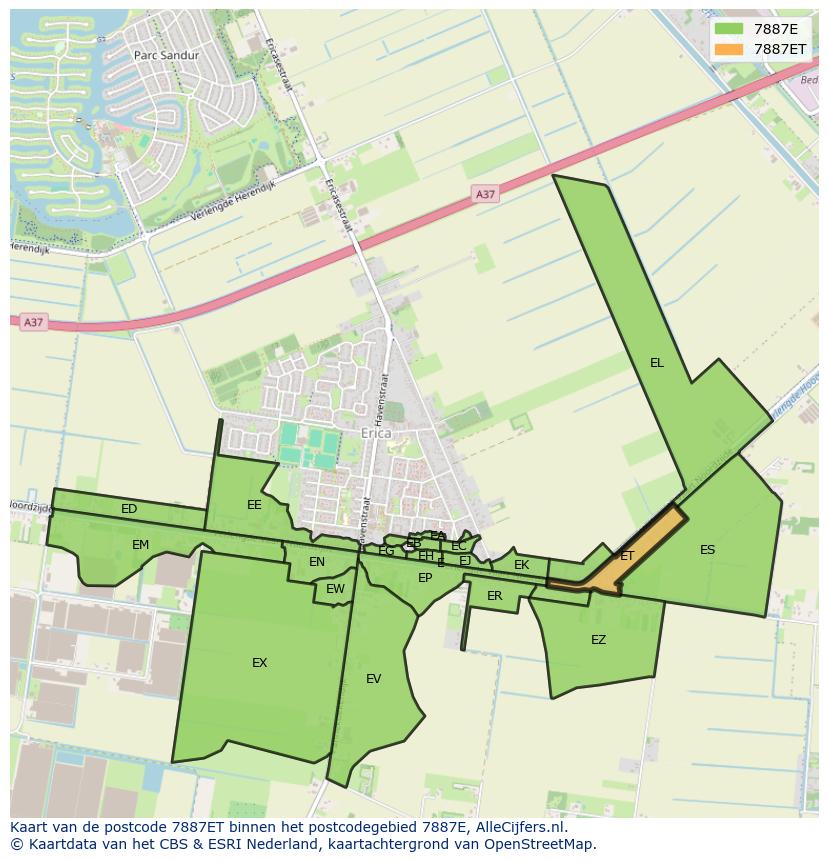 Afbeelding van het postcodegebied 7887 ET op de kaart.