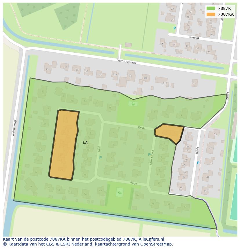 Afbeelding van het postcodegebied 7887 KA op de kaart.