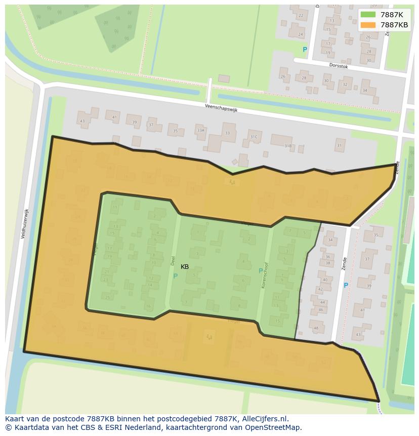 Afbeelding van het postcodegebied 7887 KB op de kaart.
