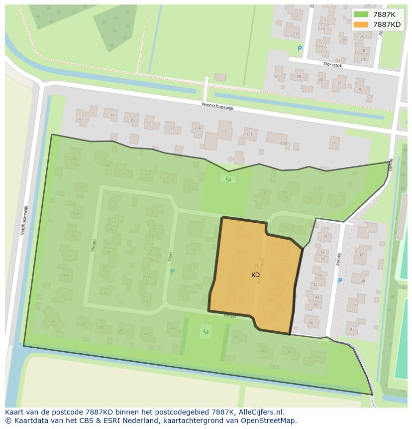 Afbeelding van het postcodegebied 7887 KD op de kaart.