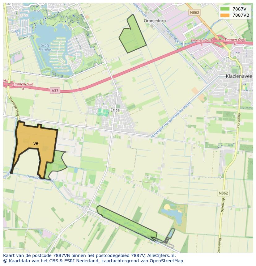 Afbeelding van het postcodegebied 7887 VB op de kaart.