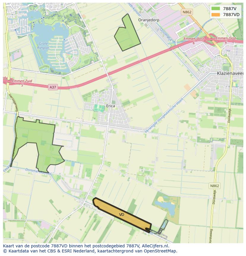 Afbeelding van het postcodegebied 7887 VD op de kaart.