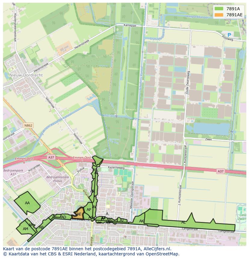 Afbeelding van het postcodegebied 7891 AE op de kaart.