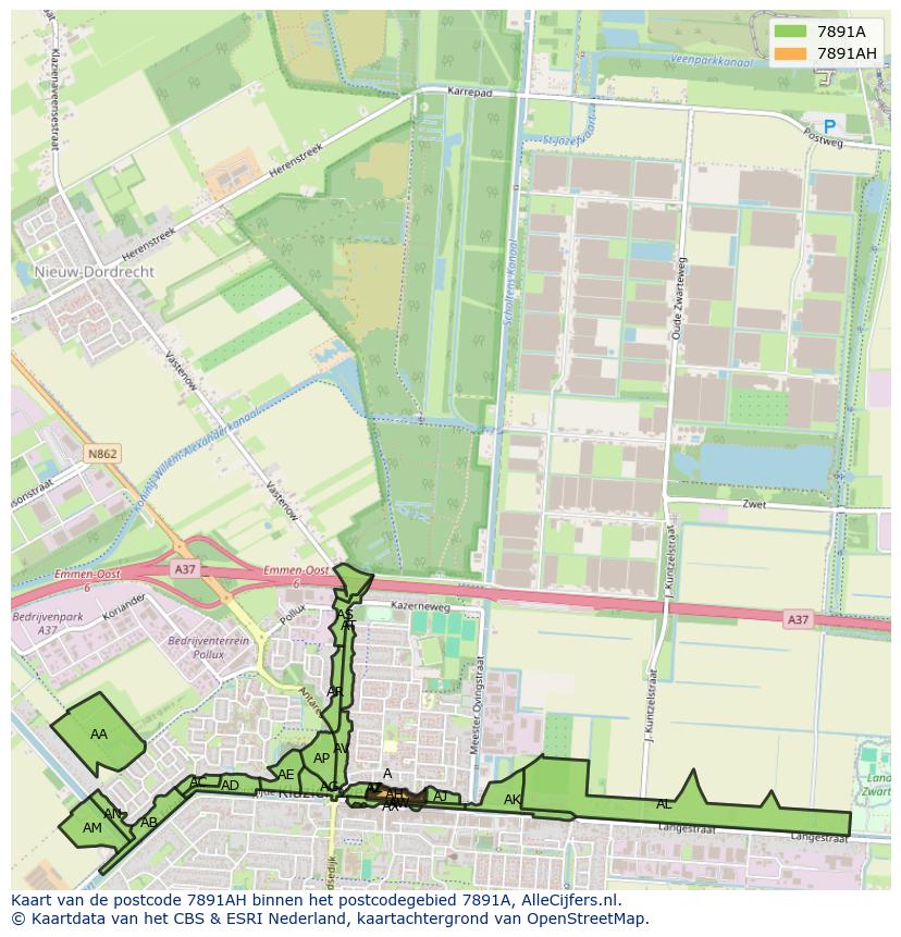 Afbeelding van het postcodegebied 7891 AH op de kaart.