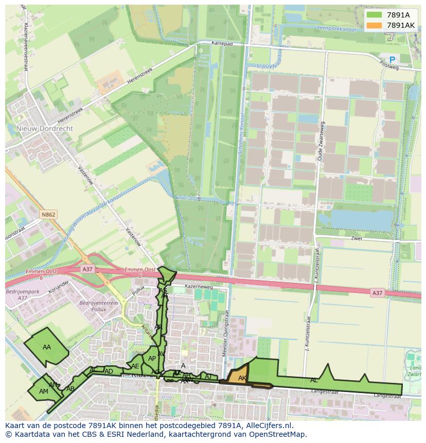 Afbeelding van het postcodegebied 7891 AK op de kaart.