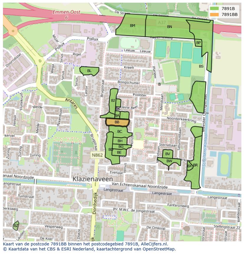 Afbeelding van het postcodegebied 7891 BB op de kaart.
