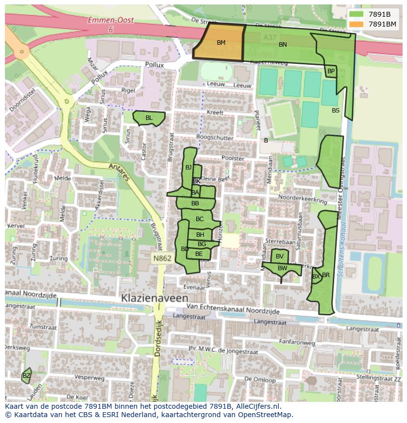 Afbeelding van het postcodegebied 7891 BM op de kaart.