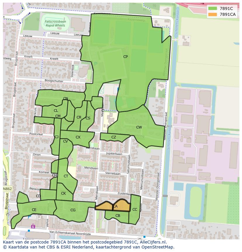 Afbeelding van het postcodegebied 7891 CA op de kaart.