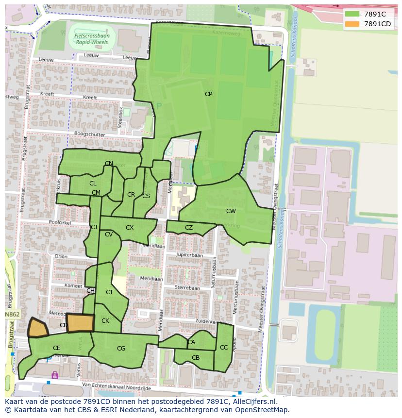 Afbeelding van het postcodegebied 7891 CD op de kaart.