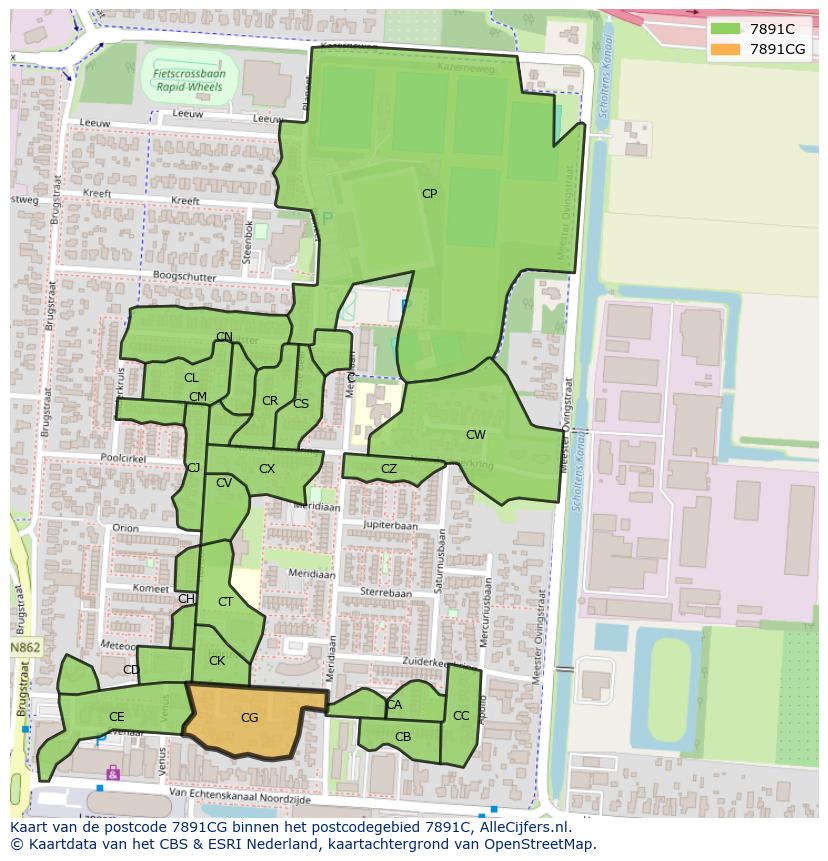 Afbeelding van het postcodegebied 7891 CG op de kaart.