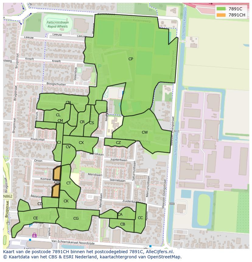 Afbeelding van het postcodegebied 7891 CH op de kaart.