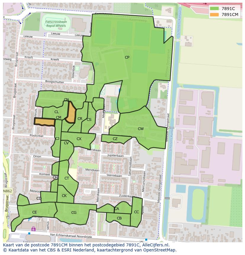 Afbeelding van het postcodegebied 7891 CM op de kaart.