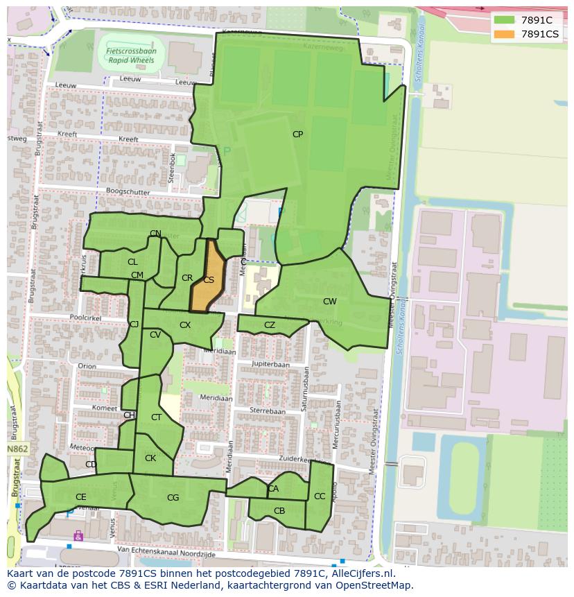 Afbeelding van het postcodegebied 7891 CS op de kaart.