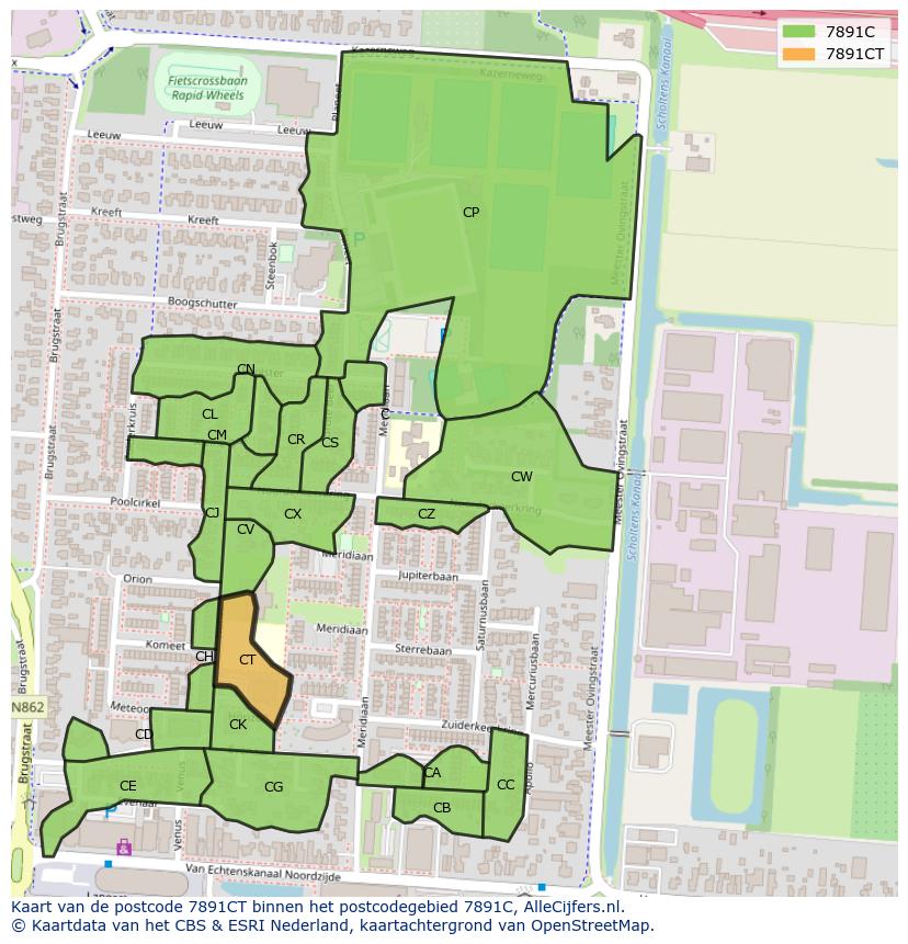 Afbeelding van het postcodegebied 7891 CT op de kaart.