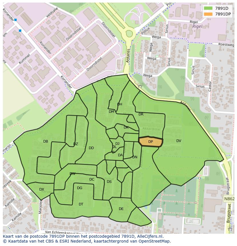 Afbeelding van het postcodegebied 7891 DP op de kaart.