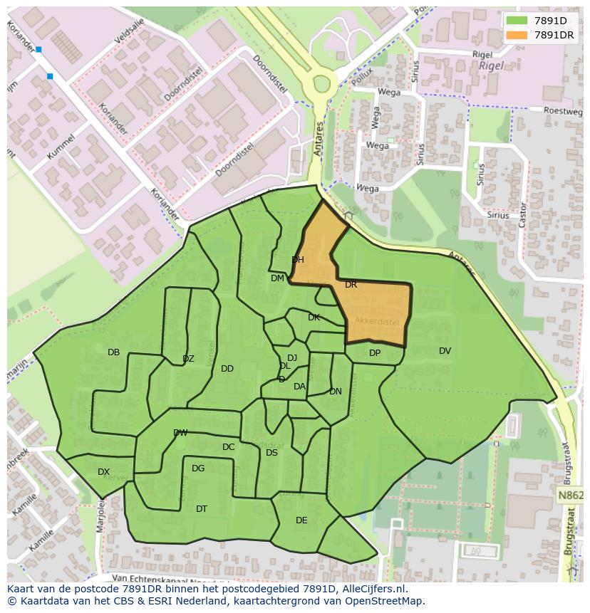 Afbeelding van het postcodegebied 7891 DR op de kaart.
