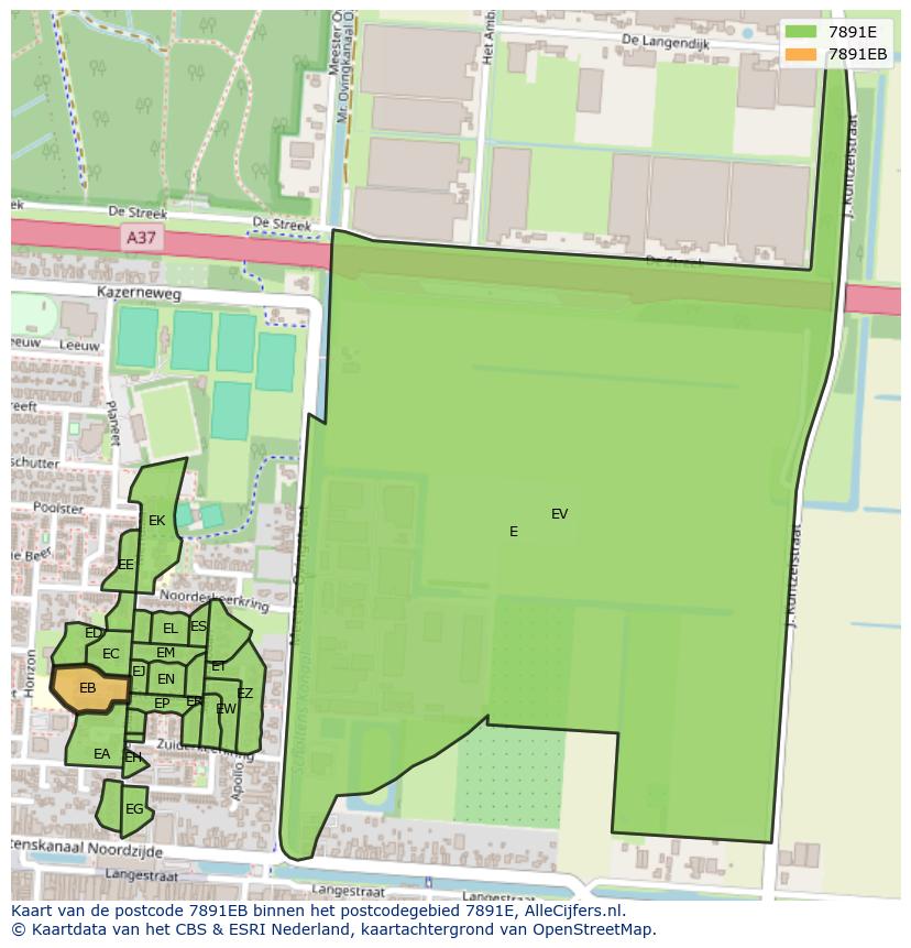 Afbeelding van het postcodegebied 7891 EB op de kaart.