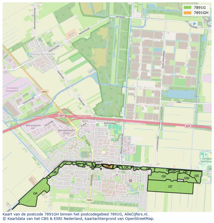 Afbeelding van het postcodegebied 7891 GH op de kaart.