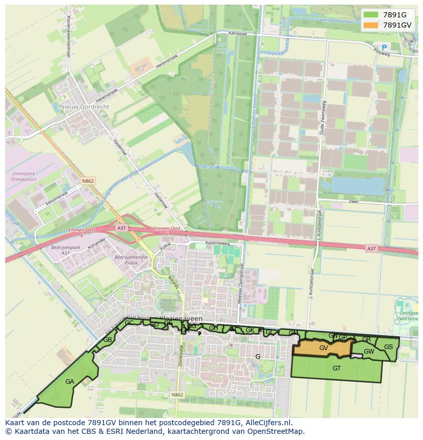 Afbeelding van het postcodegebied 7891 GV op de kaart.
