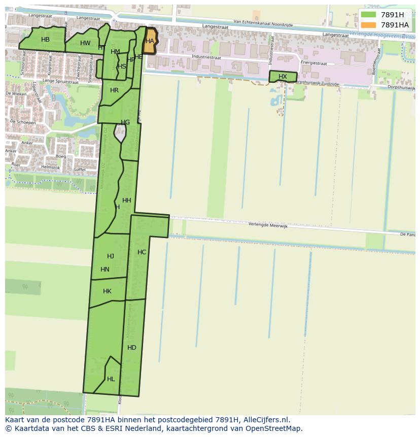 Afbeelding van het postcodegebied 7891 HA op de kaart.