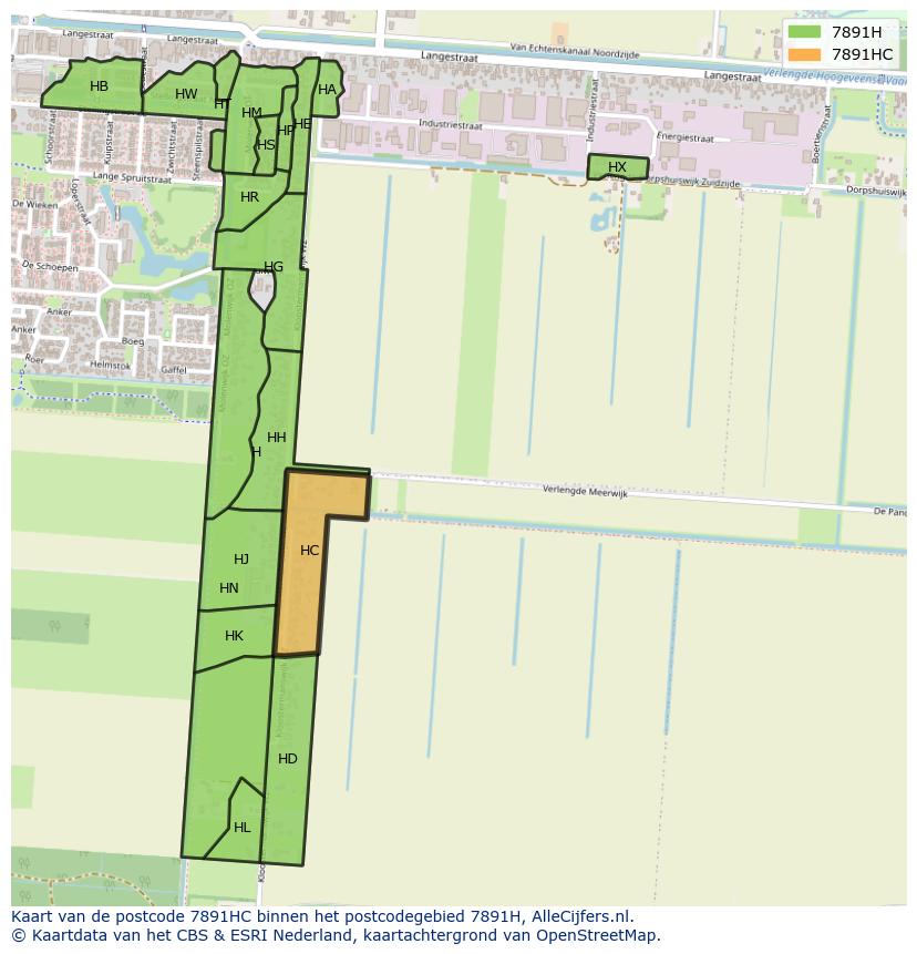 Afbeelding van het postcodegebied 7891 HC op de kaart.