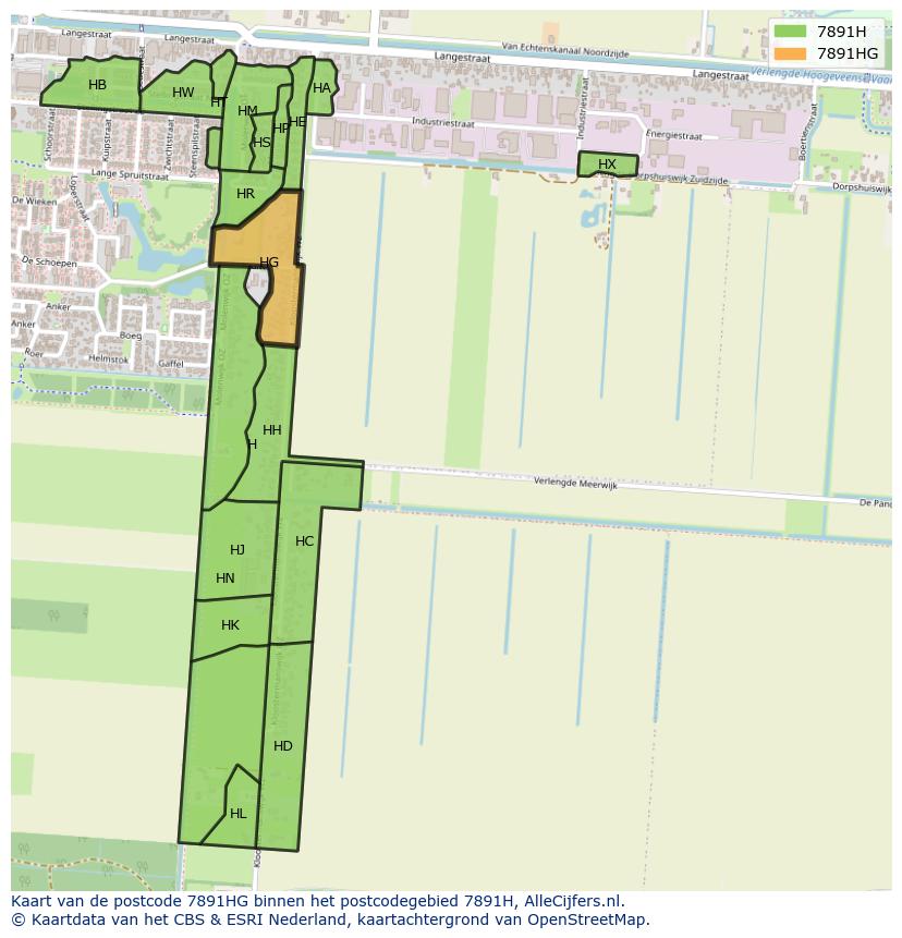 Afbeelding van het postcodegebied 7891 HG op de kaart.
