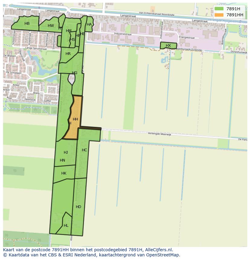 Afbeelding van het postcodegebied 7891 HH op de kaart.