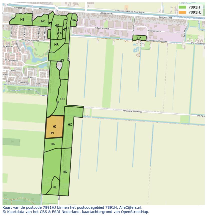 Afbeelding van het postcodegebied 7891 HJ op de kaart.